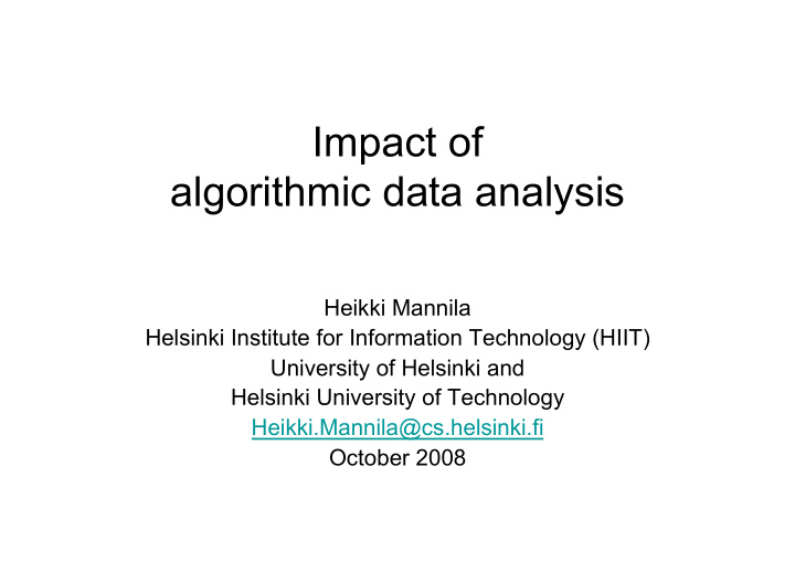 impact of algorithmic data analysis