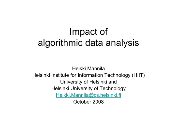 impact of algorithmic data analysis