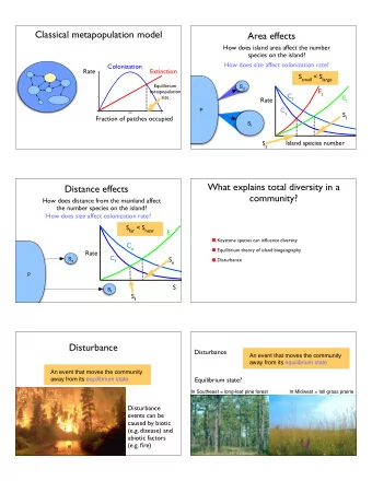 Classical metapopulation model  Area effects  How does island area affect the number  species on