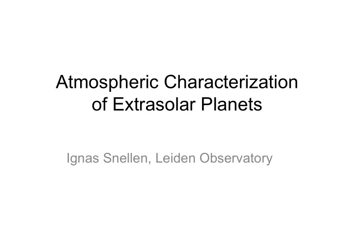 atmospheric characterization of extrasolar planets