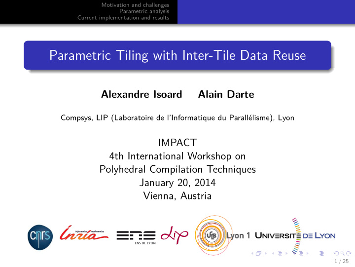 parametric tiling with inter tile data reuse