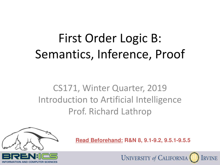 first order logic b semantics inference proof