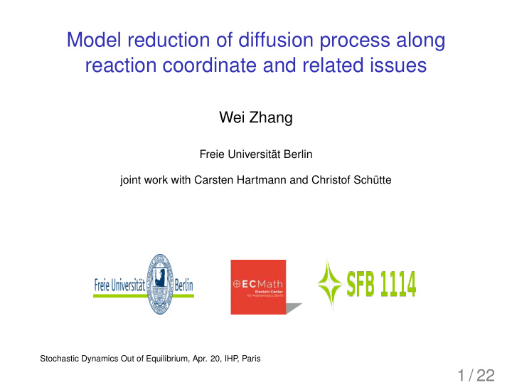 model reduction of diffusion process along reaction