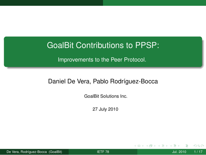 goalbit contributions to ppsp