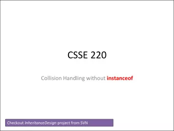 CSSE 220 Collision Handling without instanceof Checkout InheritanceDesign project from SVN  The