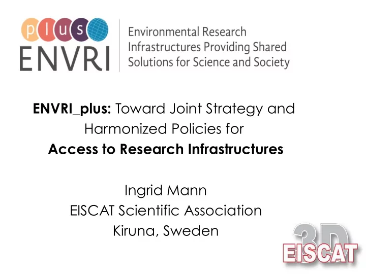 envri plus toward joint strategy and harmonized policies