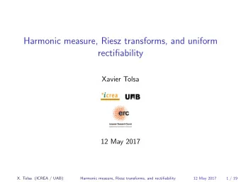 Harmonic measure, Riesz transforms, and uniform  rectifiability  Xavier Tolsa  12 May 2017  X.