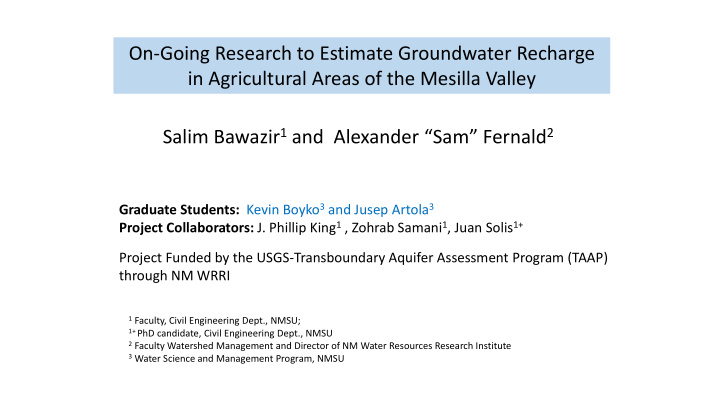 on going research to estimate groundwater recharge