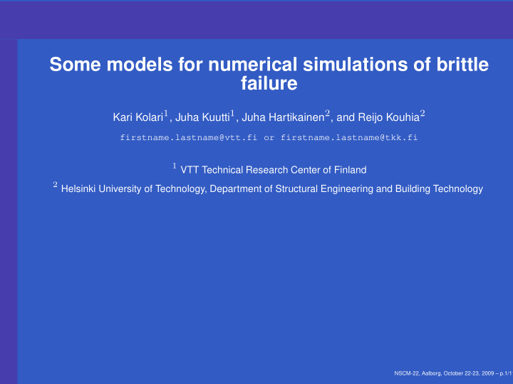 some models for numerical simulations of brittle failure