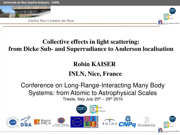 from dicke sub and superradiance to anderson localisation