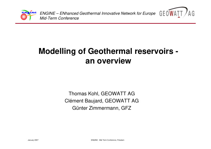 modelling of geothermal reservoirs an overview
