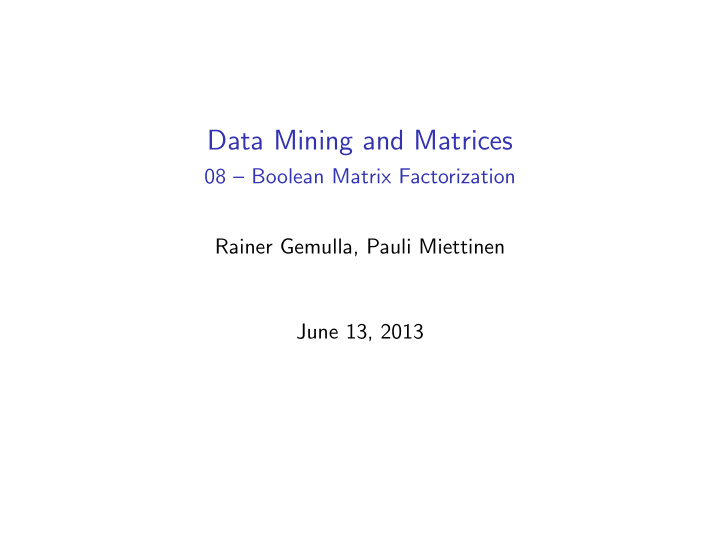 data mining and matrices