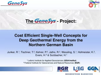 The                   - Project:  Cost Efficient Single-Well Concepts for  Deep Geothermal Energy