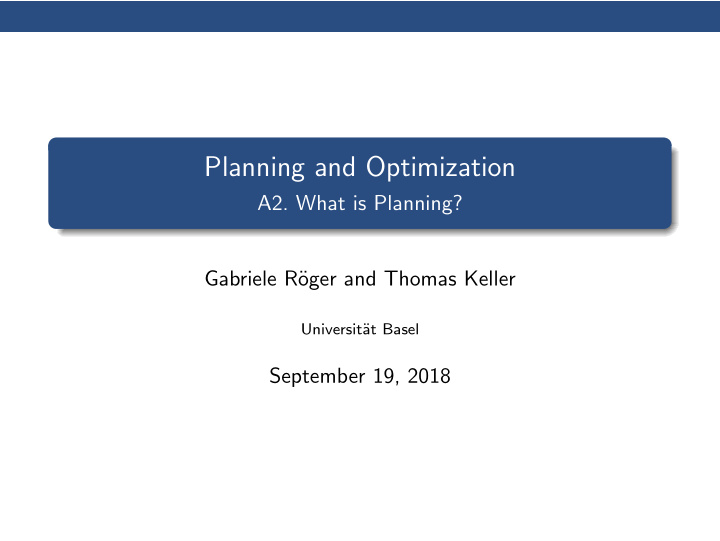 planning and optimization