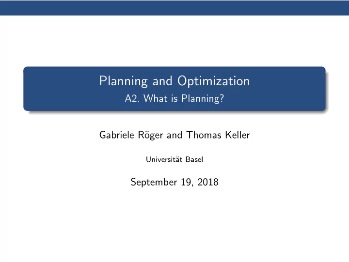 planning and optimization