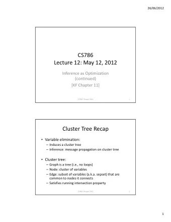 CS786 Lecture 12: May 12, 2012 Inference as Optimization  (continued) [KF Chapter 11] CS786 P.