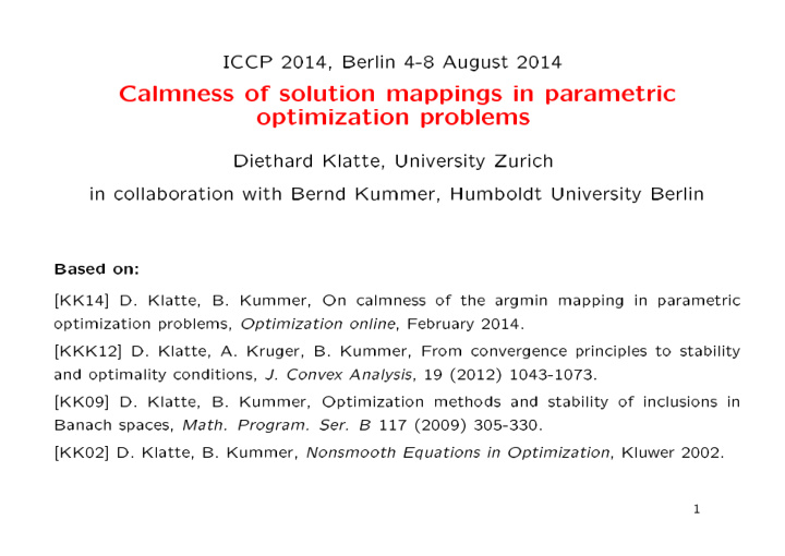 calmness of solution mappings in parametric optimization