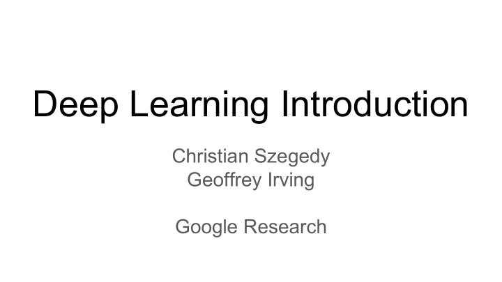 deep learning introduction