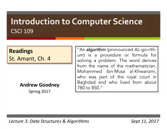 Introduction to Computer Science  CSCI 109 An al thm (pronounced AL-go-rith-  algori  rithm