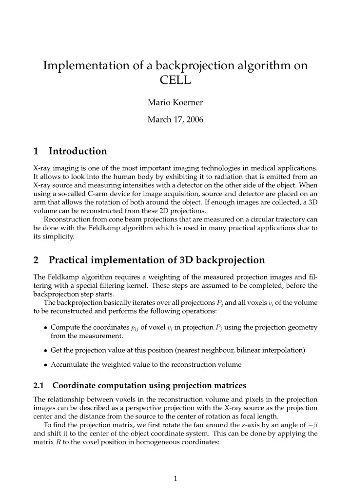 implementation of a backprojection algorithm on cell