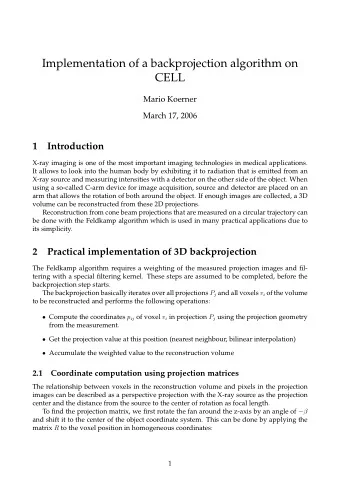 Implementation of a backprojection algorithm on  CELL  Mario Koerner  March 17, 2006  1