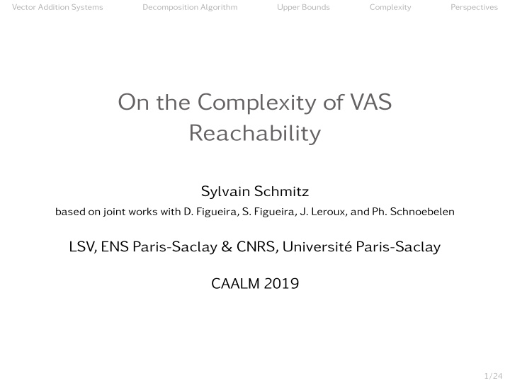 on the complexity of vas reachability