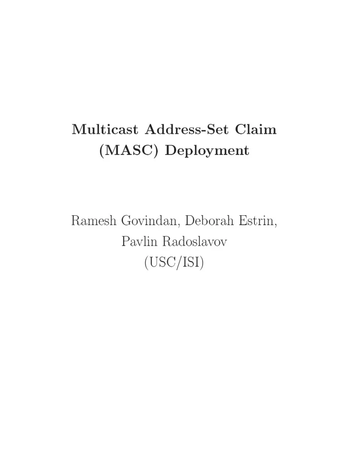 multicast address set claim masc deplo ymen t ramesh go