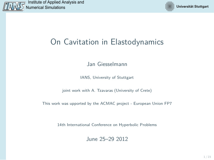 on cavitation in elastodynamics