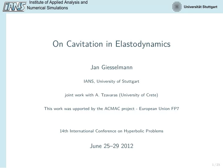 on cavitation in elastodynamics