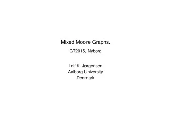 Mixed Moore Graphs.  GT2015, Nyborg  Leif K. Jrgensen  Aalborg University  Denmark  Moore Graphs
