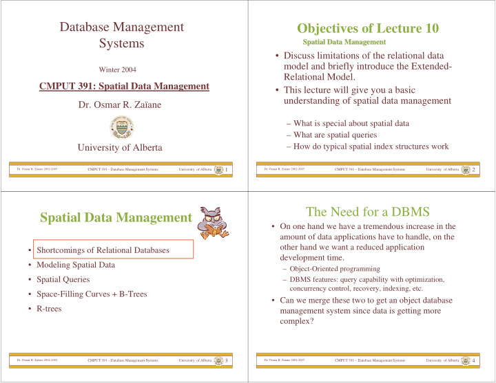database management objectives of lecture 10 systems