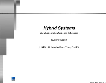 Hybrid Systems  decidable, undecidable, and in between  Eugene Asarin  LIAFA - Universit  e Paris