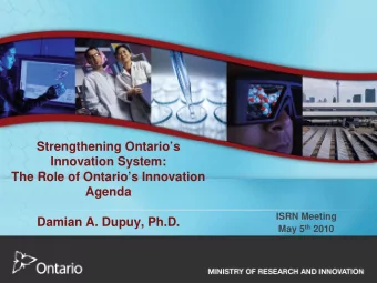 Strengthening Ontarios  Innovation System:  The Role of Ontarios Innovation  Agenda  ISRN