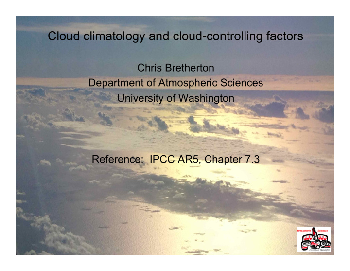 cloud climatology and cloud controlling factors
