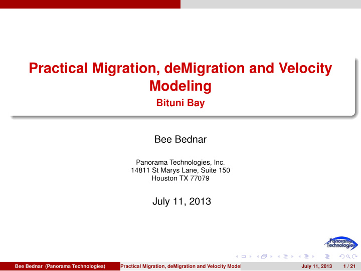 practical migration demigration and velocity modeling