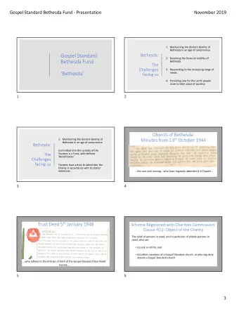 Gospel Standard  Bethesda:  2. Restoring the financial viability of  Bethesda Fund  Bethesda  The