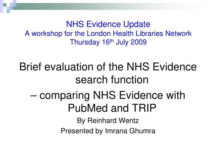 brief evaluation of the nhs evidence search function