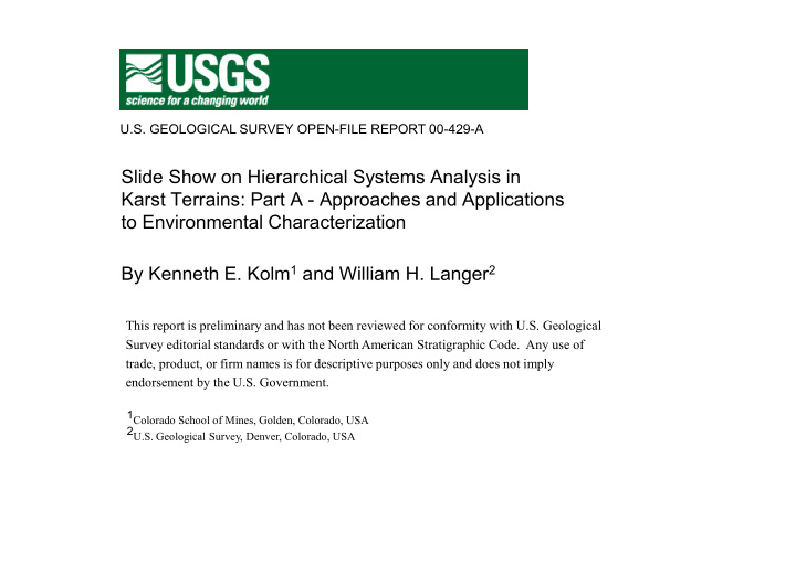 slide show on hierarchical systems analysis in karst