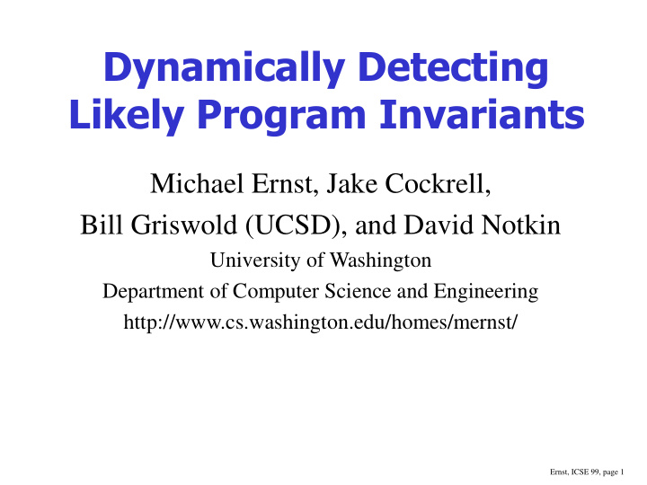 likely program invariants