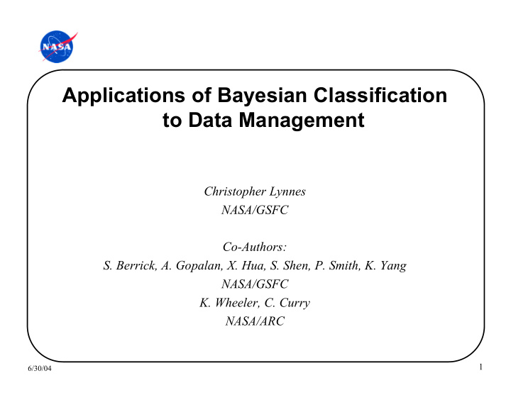 applications of bayesian classification to data management