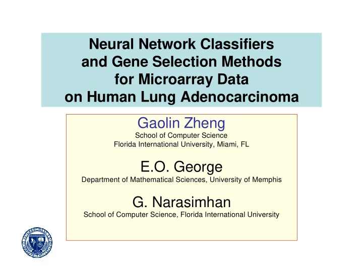 neural network classifiers and gene selection methods for