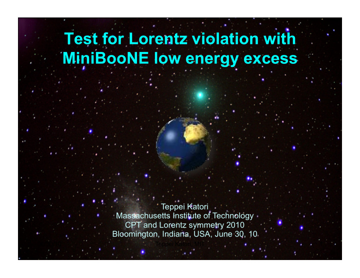 test for lorentz violation with miniboone low energy