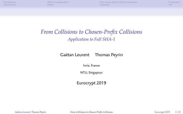 from collisions to chosen prefjx collisions