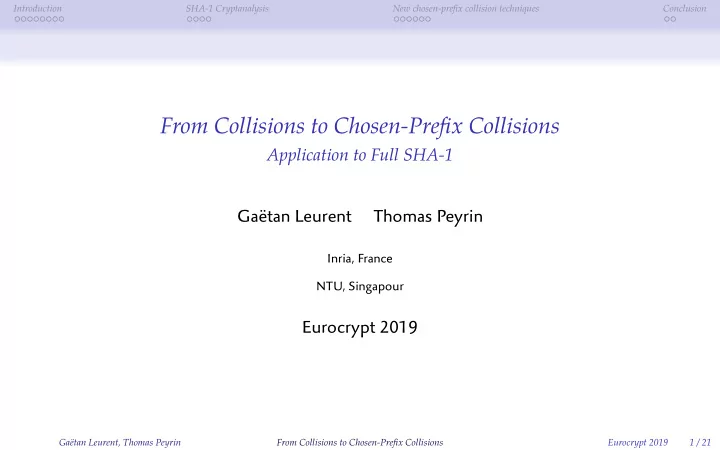from collisions to chosen prefjx collisions