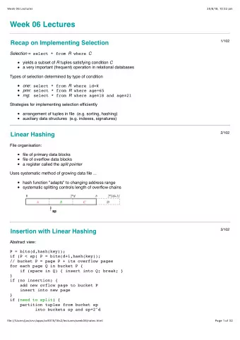 Week 06 Lectures  1/102  Recap on Implementing Selection Selection = select * from R where C yields