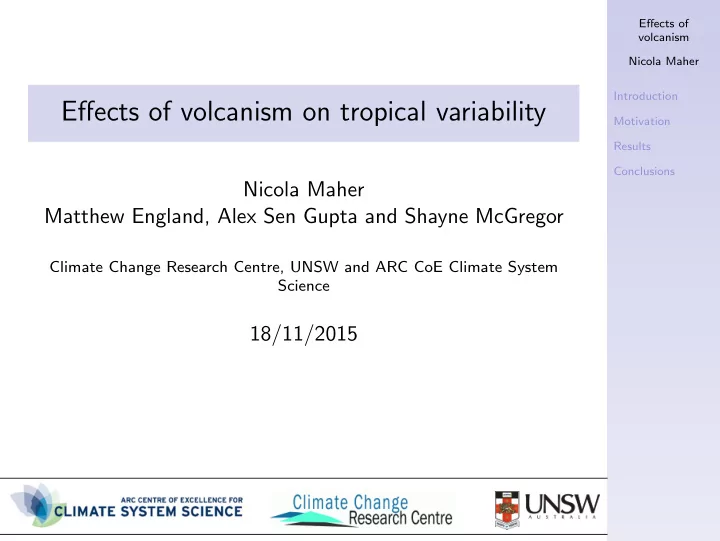 effects of volcanism on tropical variability