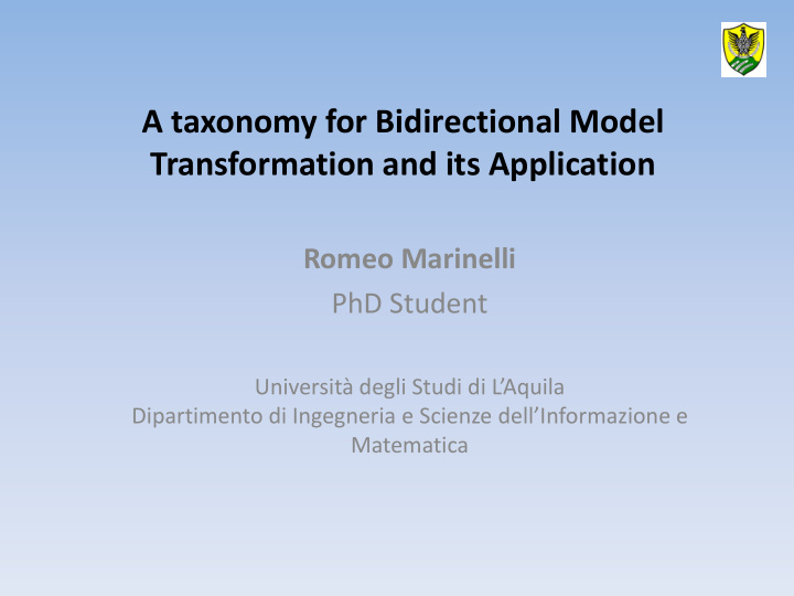 a taxonomy for bidirectional model transformation and its