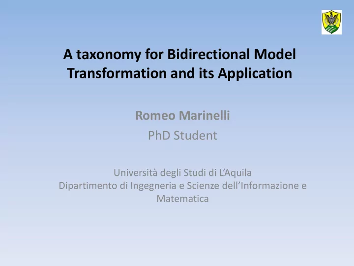a taxonomy for bidirectional model transformation and its
