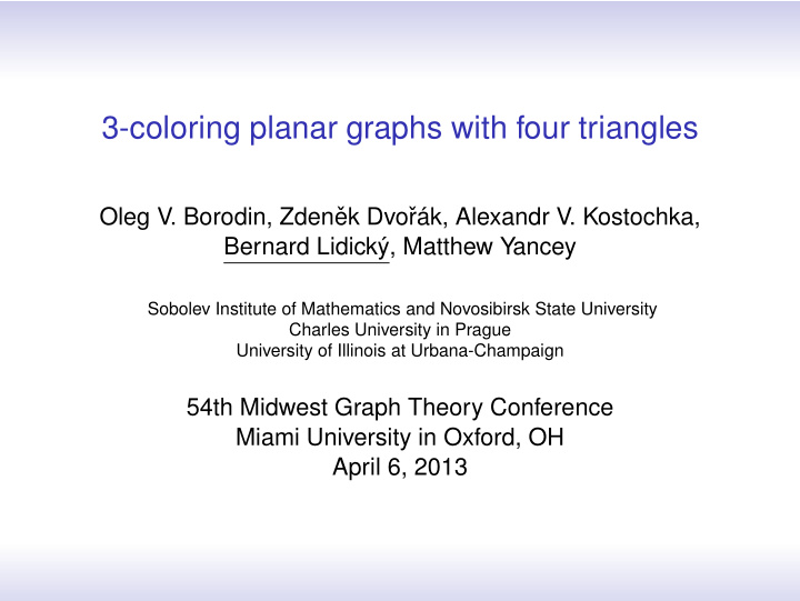 3 coloring planar graphs with four triangles