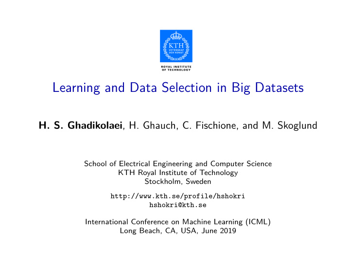 learning and data selection in big datasets